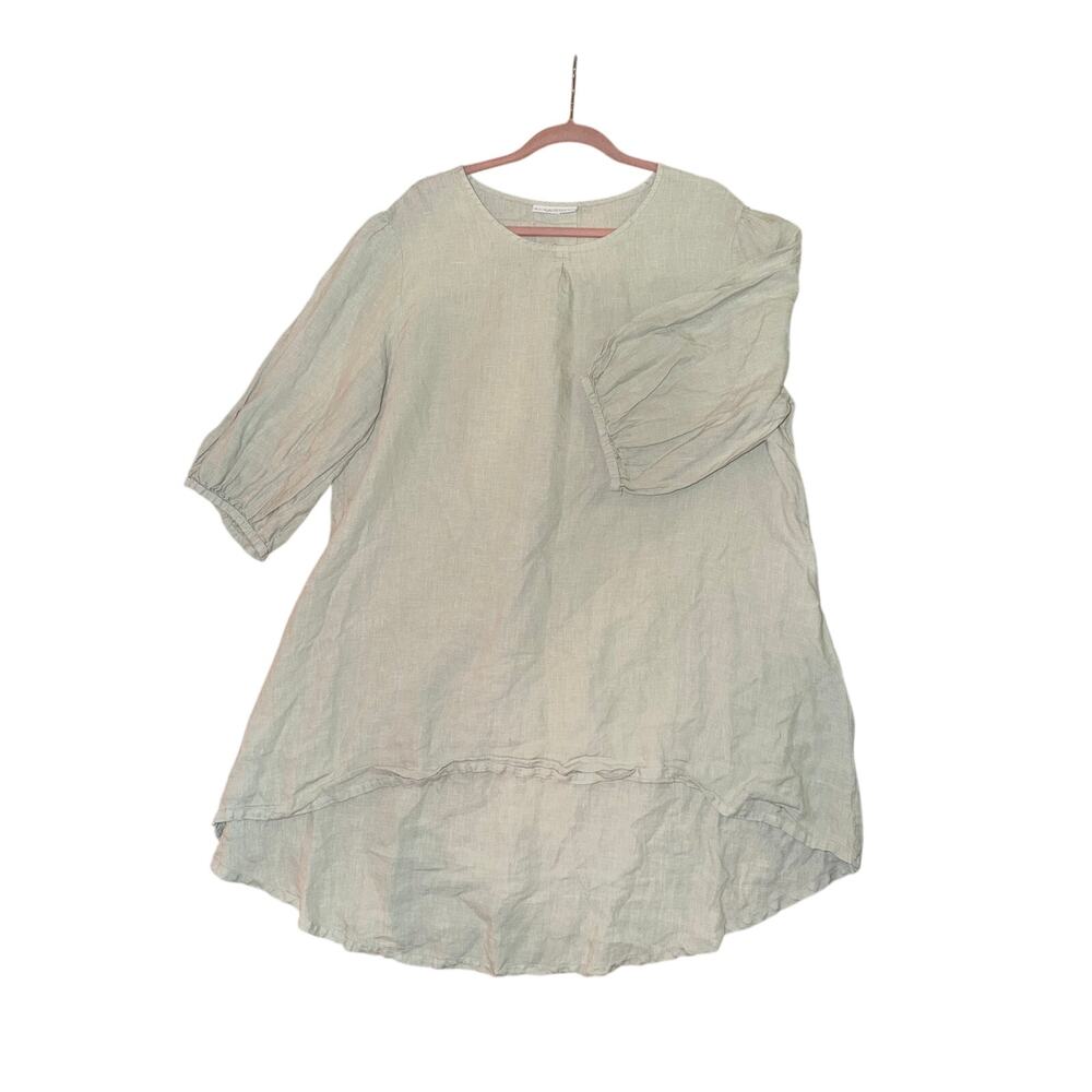 Bryn walker celery green 100% linen plus size blouse top 1X lagenlook coastal